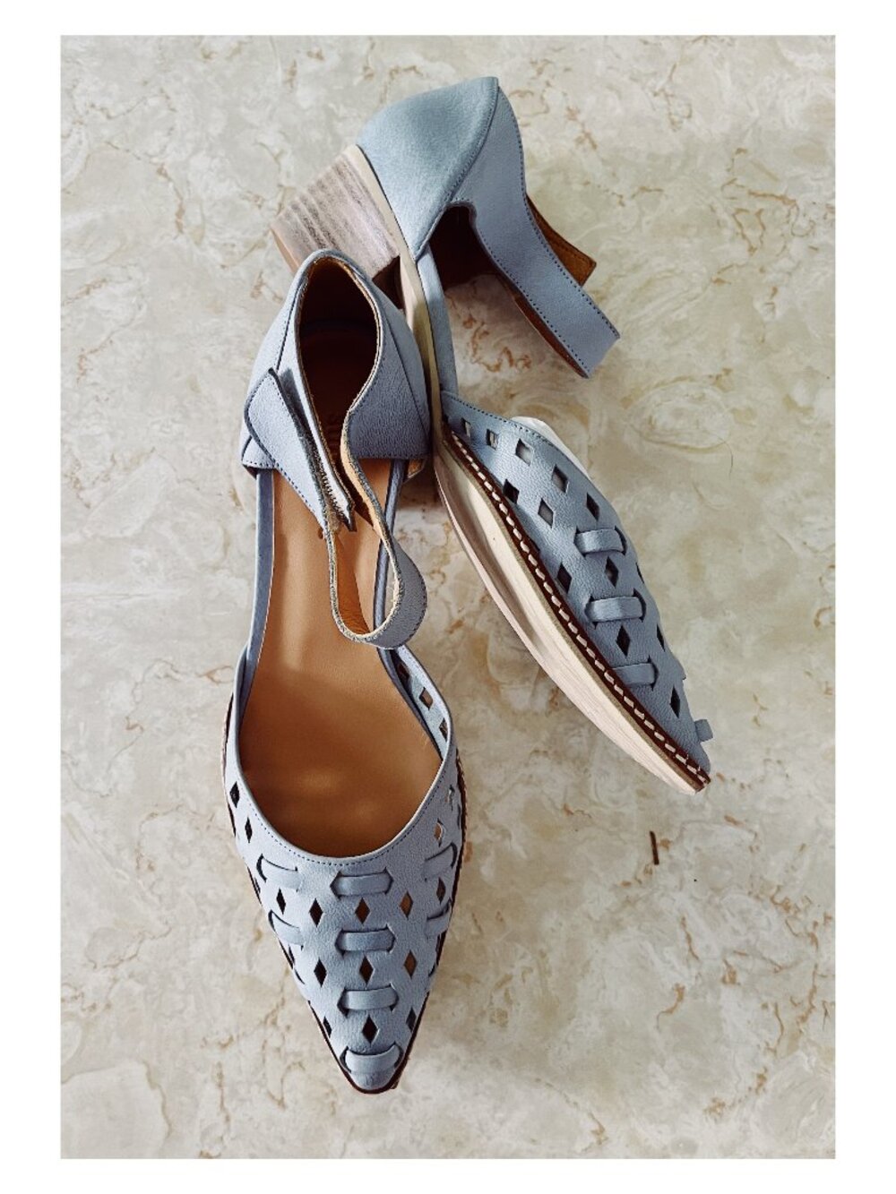 NWOB Sundance Sz 39/8.5 Coralise Blue Leather Mary Jane Block Heel Pumps